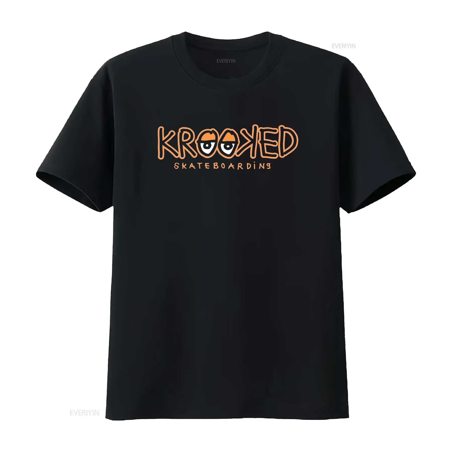 Krooked Skateboarding T Shirt Black Size Large Skating Eyes Streetwear vintage Washed fashion Stylish Versatile Slightly homme