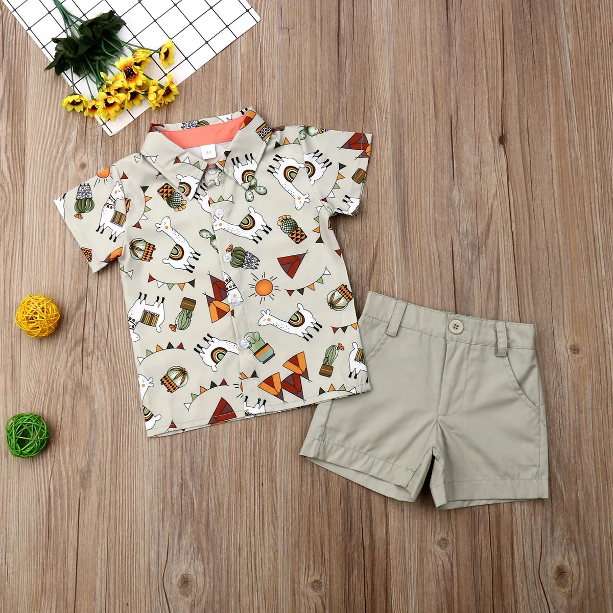 Toddler Boy s 2-Piece Summer Outfit Set with Short Sleeve Dinosaur Print Shirt and Elastic Waist Shorts in Vibrant Colors