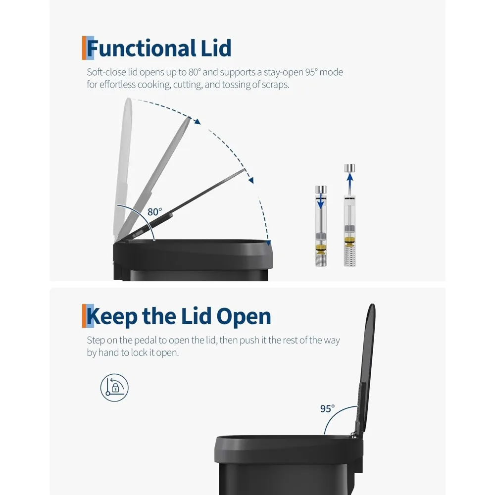 Large Capacity 60-Liter Stainless Steel Rectangular Trash Can with Soft-Close Lid for Recycling and Kitchen Use