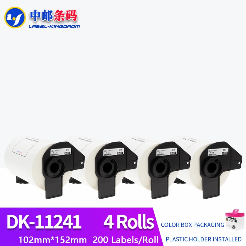 4 Rolls Generic DK-11241 Label 102*152mm 200Pcs Compatible for Brother Printer QL-1050/1060N All Come With Plastic Holder
