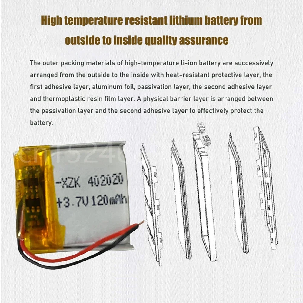 Batterie aste en lithium polymère, 402020 V, 3.7 mAh, pour MP3, MP4, MP5, casque Bluetooth, bracelet intelligent, 120