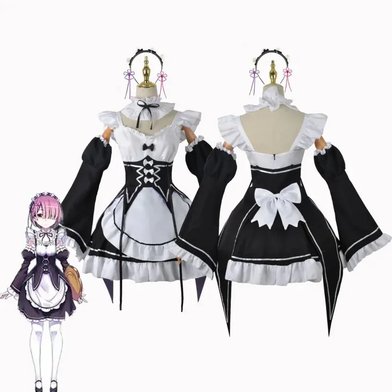 Disfraz de Cosplay de Anime nuevo Ram Rem, Re: la vida en un mundo diferente de Zero, peluca, traje de sirvienta Sexy para Halloween, mujer adulta, 2025 ☆ wrl ☆