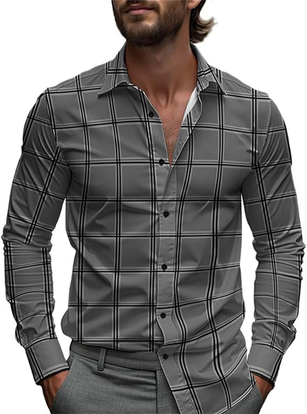 New Men's Shirt Hawaiian Lattice Beach Holiday Long Sleeve Black White Classic Business Shirt Xmas Button Up Shirt Man Designer