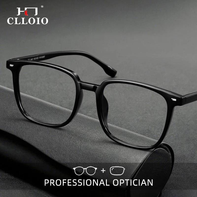 

CLLOIO New Fashion Versatile Reading Glasses TR90 Square Frame Titanium Temple Anti Blue Light Progressive Prescription Eyewear