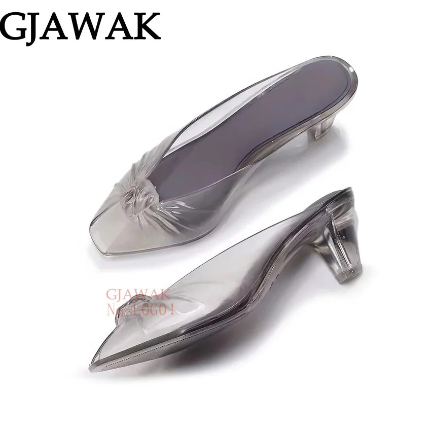 Women Transparent Jelly Mule Heels Peep Toe Clear Kitten Heel Slide Sandals Waterproof Slip On Jelly Shoes Casual Summer