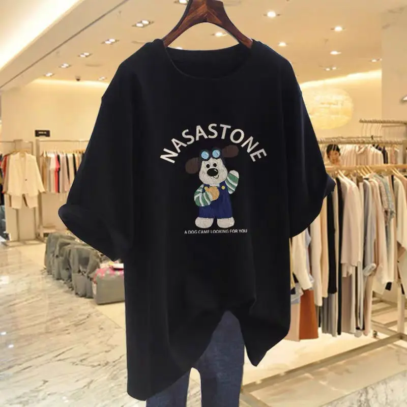 صيف جديد أزياء فضفاضة الكرتون قصيرة الأكمام تي شيرت النساء الملابس كل مباراة س الرقبة القطن الخالص الأساسية البلوز الحلو الأعلى تيز