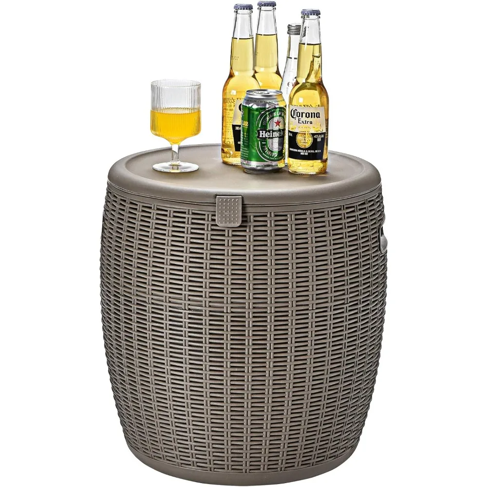 

Outdoor Cooler Table, 9.5 Gallon Ice Cool Table w/Top Lid, Side Handle, Drainage Plug, Weather-Resistant Wicker Rattan R