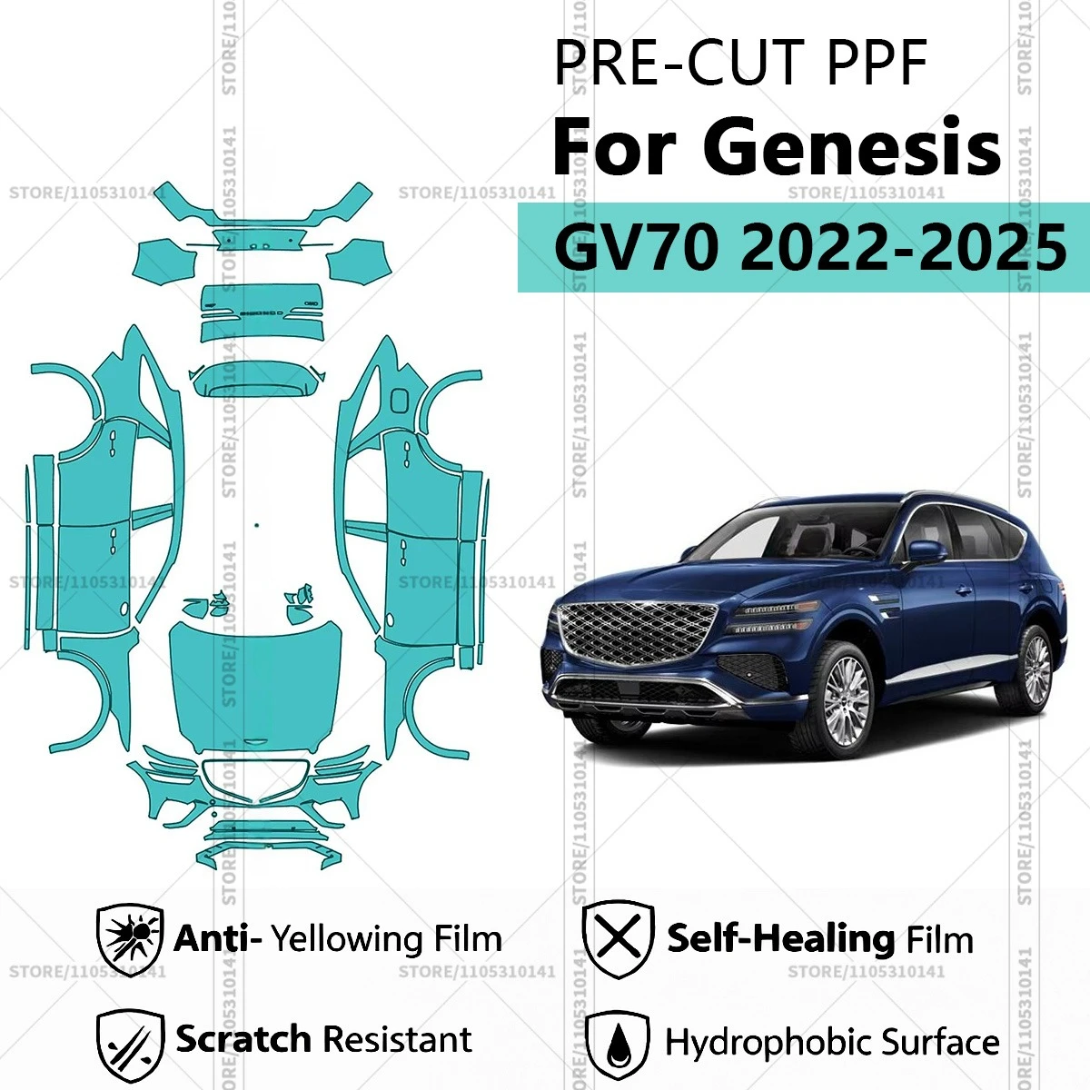 

Pre-Cut Paint Protection Film PPF Transparent Car Film Professional Automotive PPF Full Vehicle For Genesis GV70 2022-2025