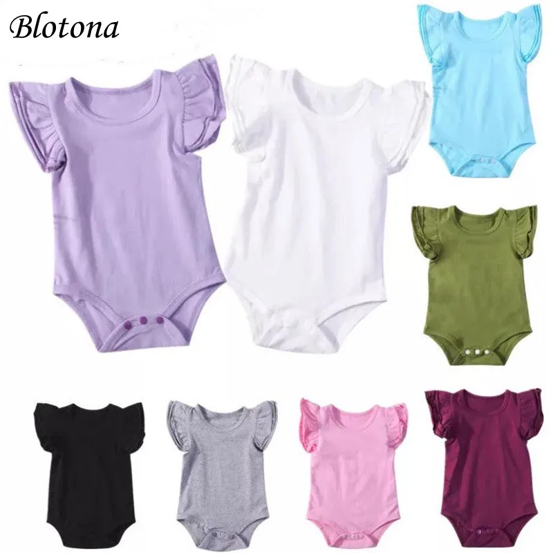 

Blotona Infant Baby Girl Boy Fly Sleeve Romper Round Neck Solid Color Bodysuit Summer Clothes, 0-24Months