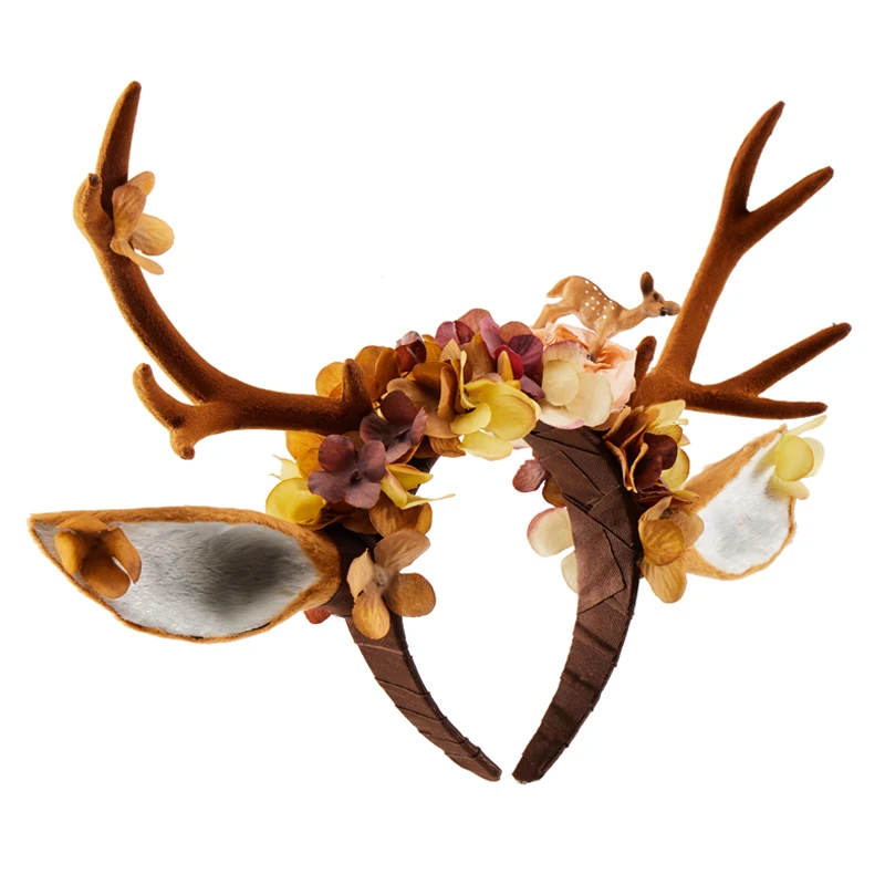 

Christams Antler Headband Gothic Deer Horn Costume Xmas Hairband Party Halloween Lolita Deer Ears Flower Headwear