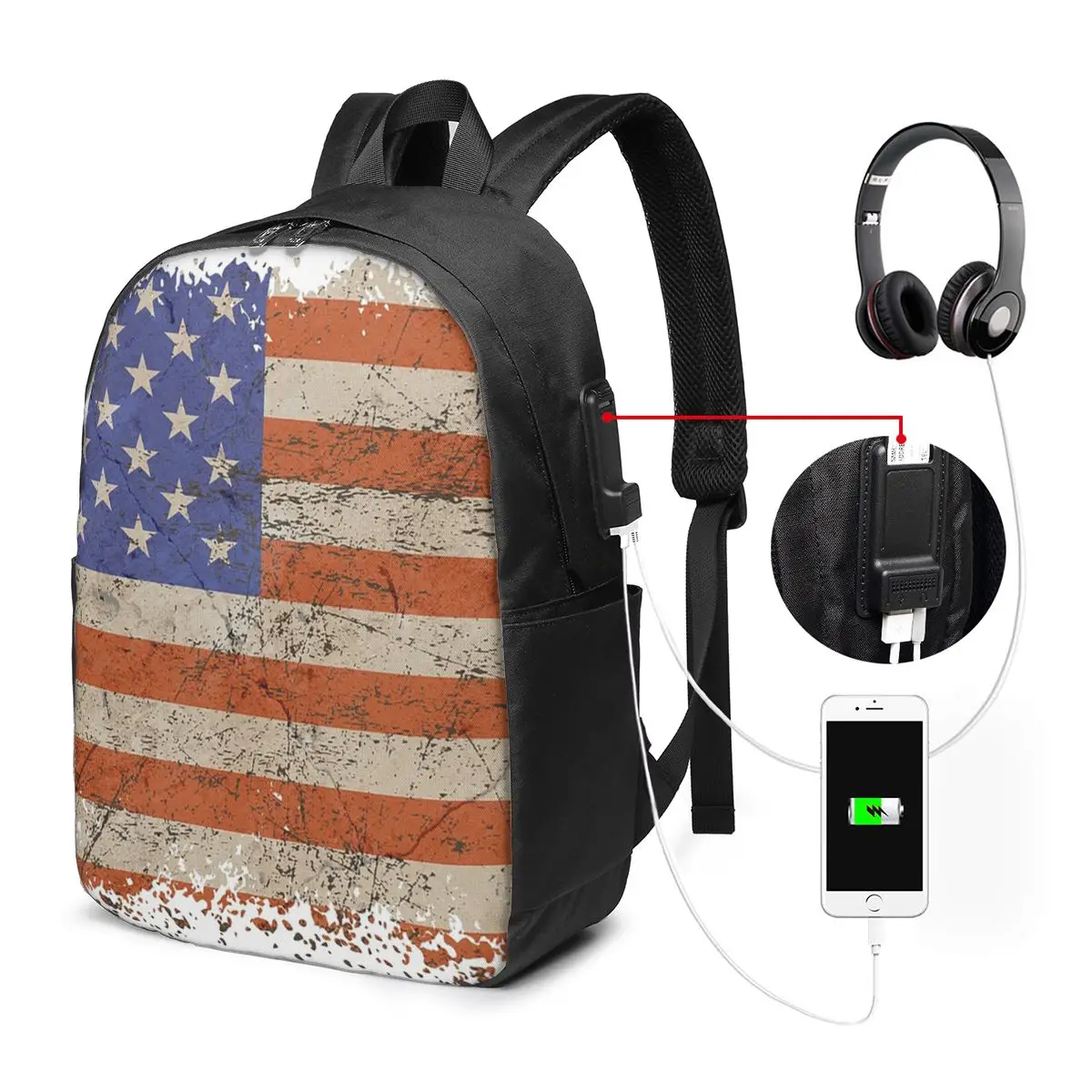 Vintage American Flag Backpack Travel Notebook Bag Computer College Student School Bag Laptop Shoulder Bags for Men Women