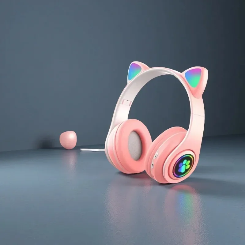 Wireless Headphone Cute Cat Bluetooth with Mic Control LED Stereo Music Helmet Phone Bluetooth Headset Gifts view 4