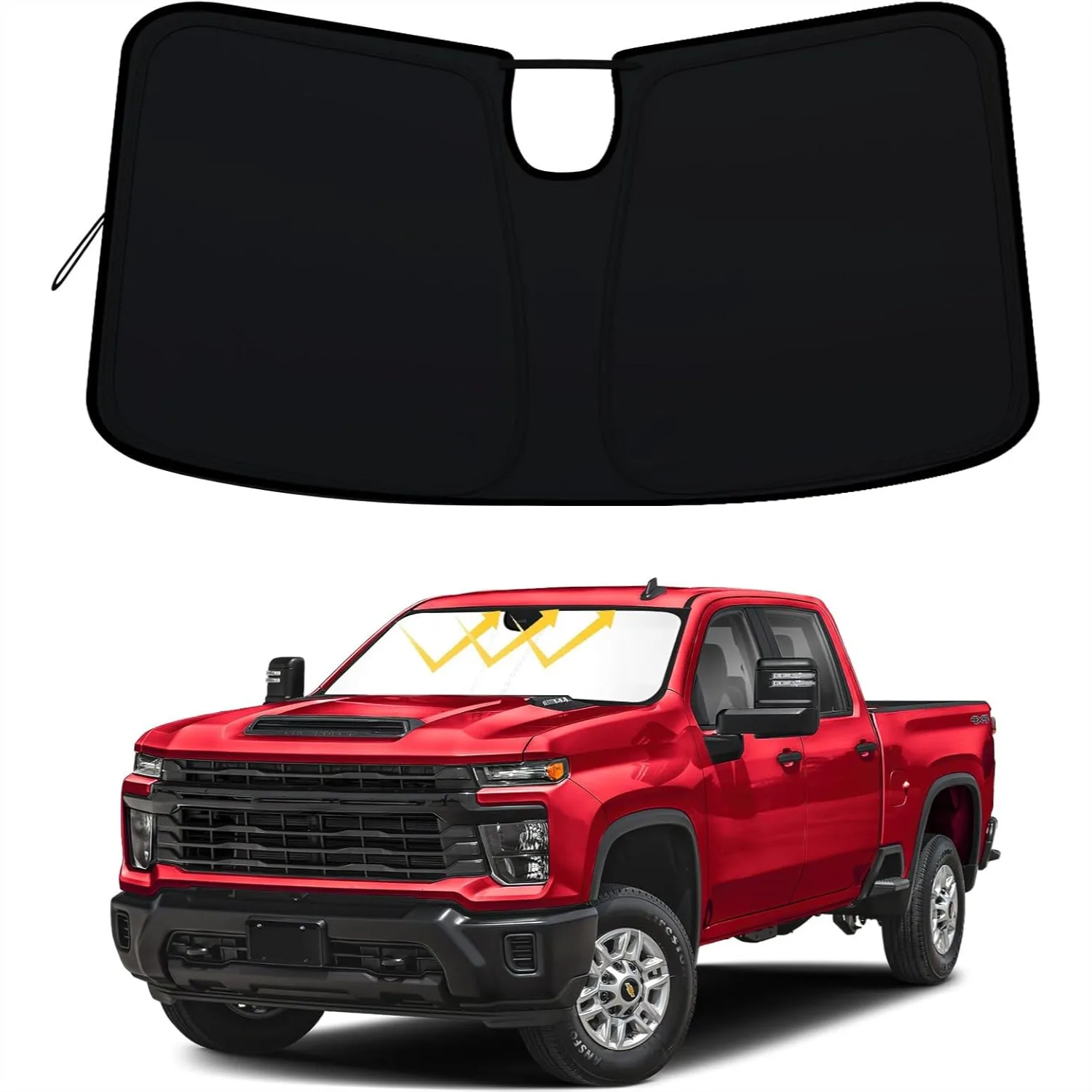 

Windshield Sun Shade for Chevy Silverado GMC Sierra 1500 2023-2026, 2500HD 3500HD 2024-2026, Refreshed Model, Foldable Front