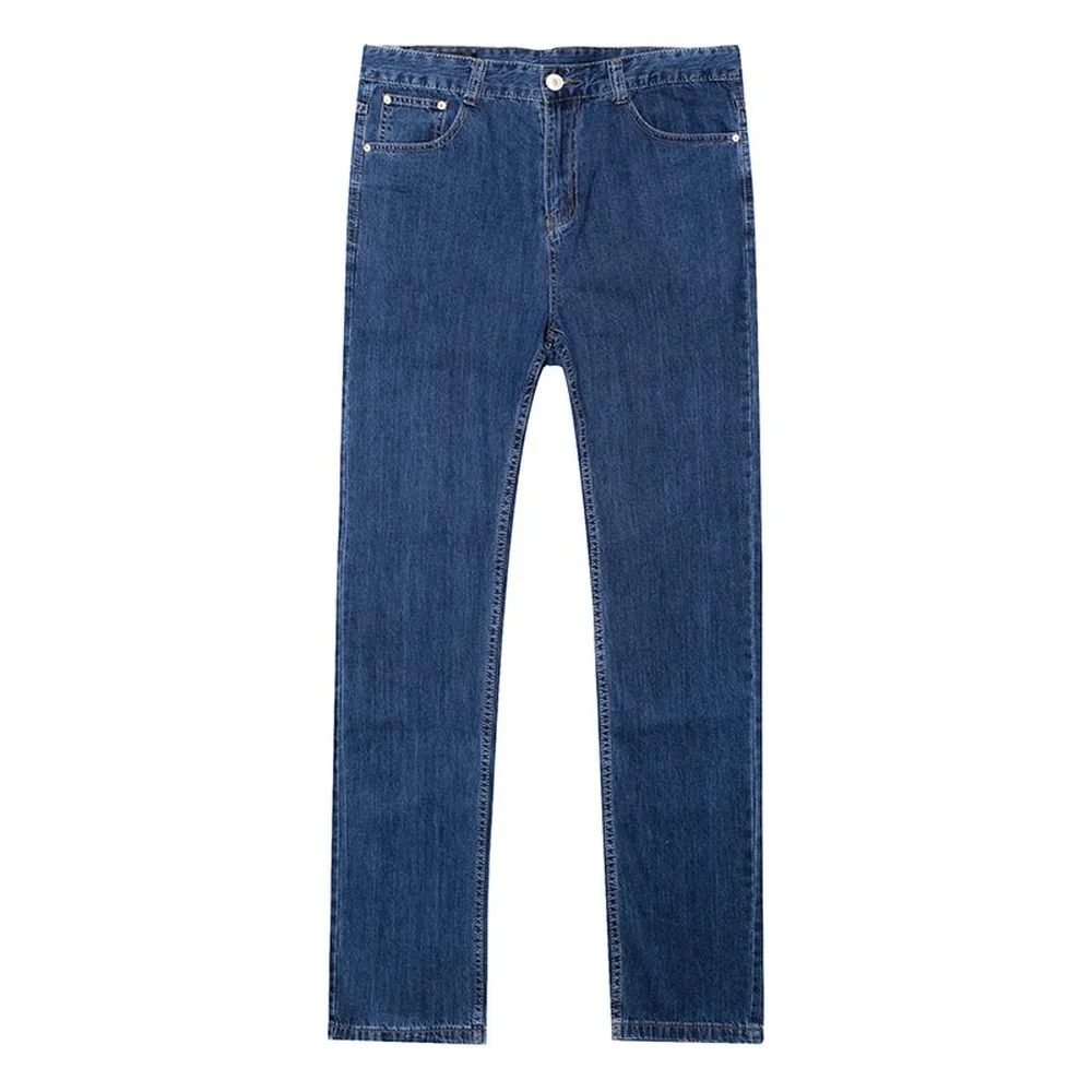 TIGER CASTLE-Jean classique en denim bleu pour homme, pantalon long et droit, de qualité, léger, 100% coton, collection été