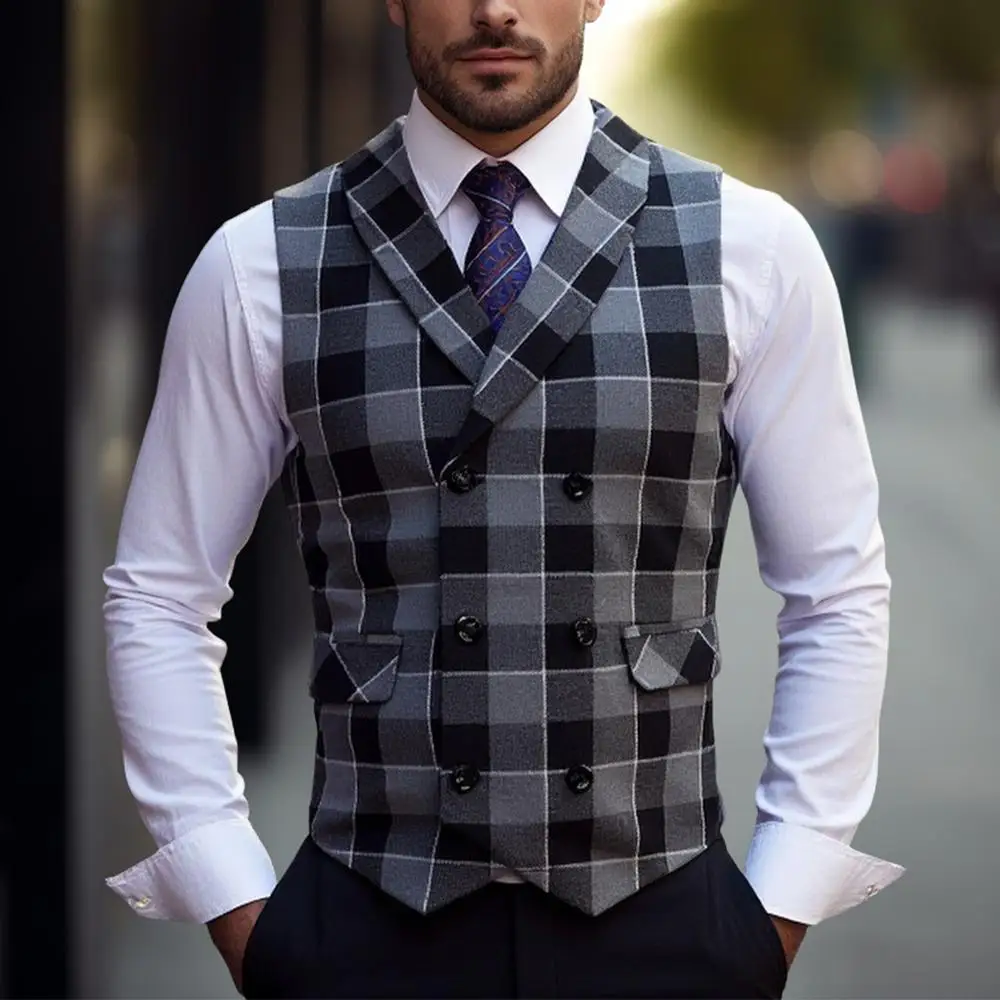 

Classic Plaid Cowboy Vest Men Double Breasted Victorian Sleeveless Jacket 2025 Steampunk Hombre Medieval Vest Mens Waistcoat