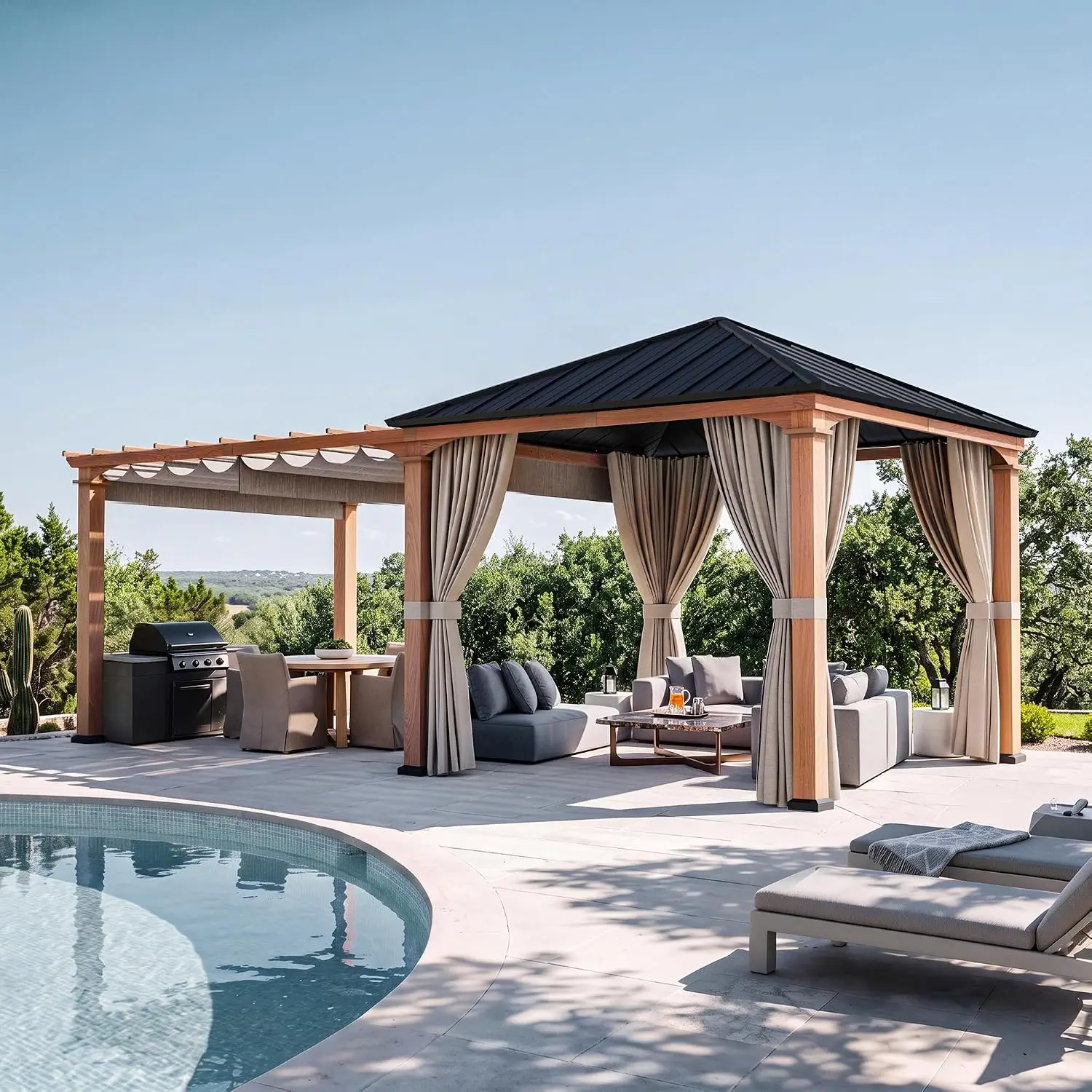 Modern Shade Outdoor Pergola 10x20 with Adjustable Textilene Shade, Customized