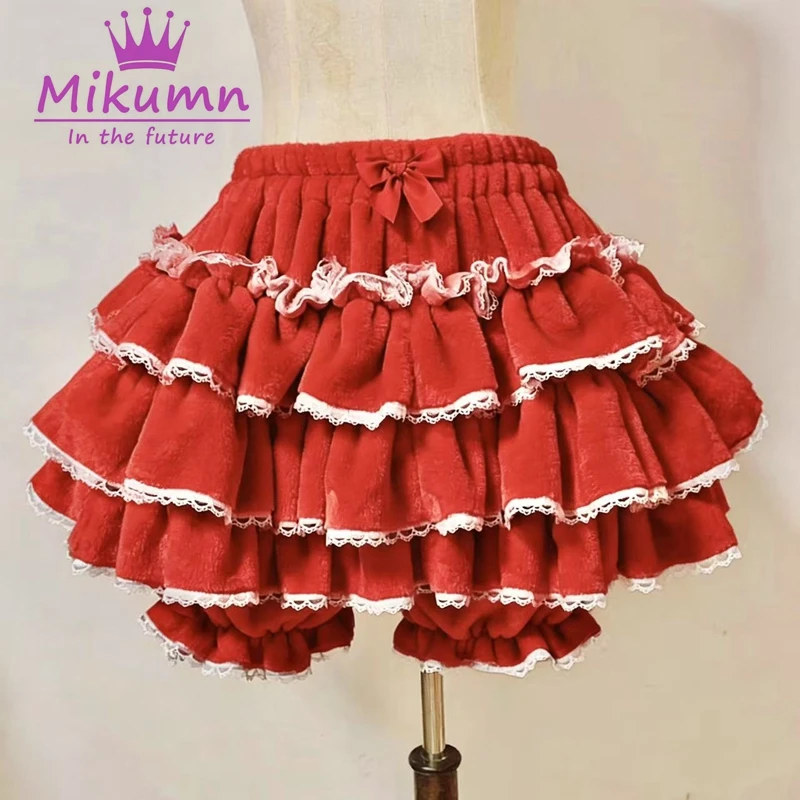 Harajuku Y2k Süße Rosa Weiße Kürbis Hosen Lolita Herbst Winter JK Plüsch Shorts Japanische Kawaii Rüschen Laterne Shorts