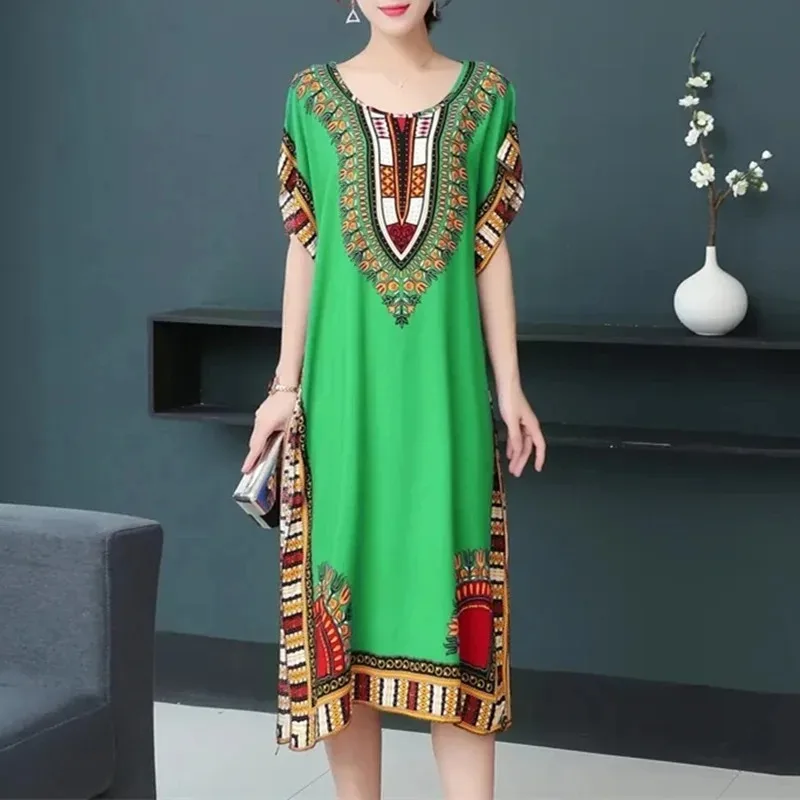 Pretty Summer Dress Contrast Color Comfortable Dress Mid-calf Length Women Dress