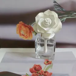 Ceramic Flower with Empty Clear Glass Bottle ,Home Fragrance Decor Aromatherapy Diffuser For Office, Bedroom and Washroom