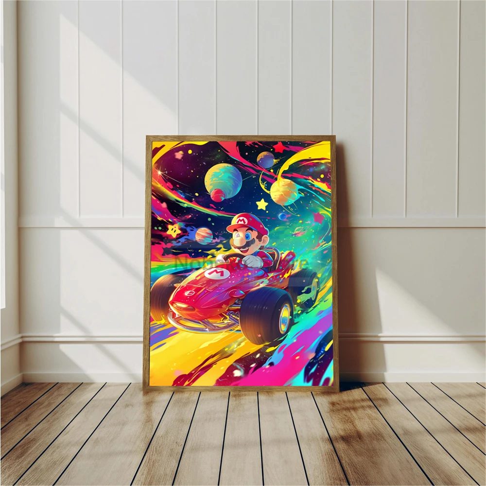 Classic Games Super MM-Marios Kart Rainbow Road Poster Anime Fantasy Prints Canvas Painting Wall Art Pictures Home Room Decor