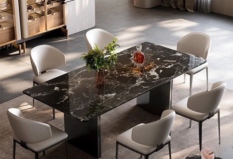 Black rose luxury stone dining table natural marble Italian minimalist rectangular dining table