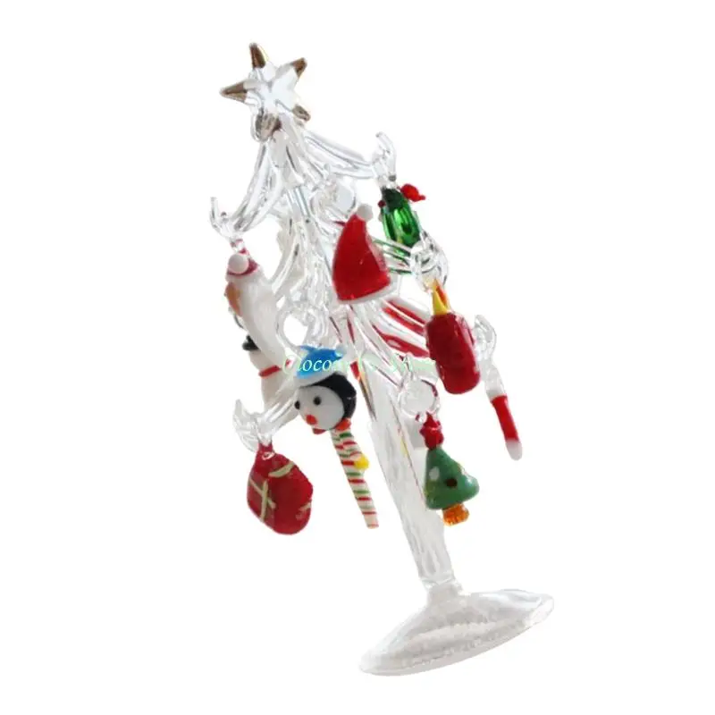 X90F تمثال شجرة عيد الميلاد الزجاجي متعدد الألوان الفني مثالي لارتفاع عرض سطح المكتب في العطلات