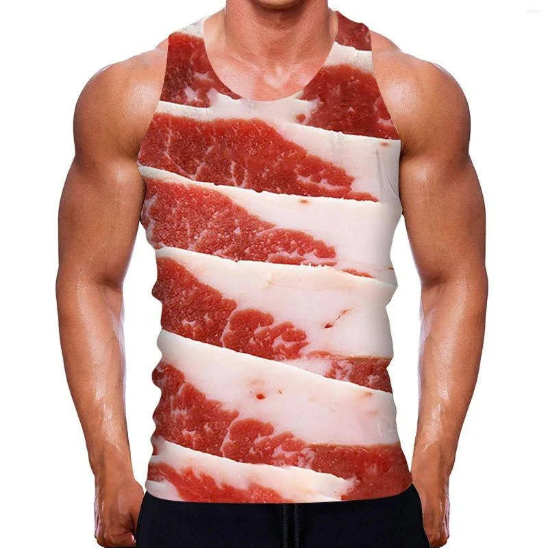 Men\'s Summer Sleeveless T Shirts 3d Print Funny Meat Graphic Tank Tops Personality Novelty Tee Shirts For Men Clothing Camisetas