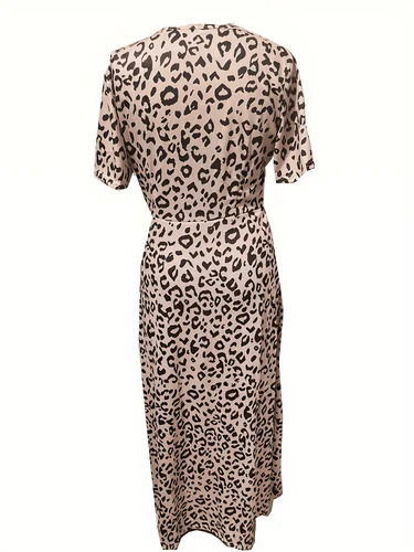 Imagen 2 del producto Vestido de manga corta con cuello en V y estampado de leopardo para mujer, ropa Sexy para primavera y verano