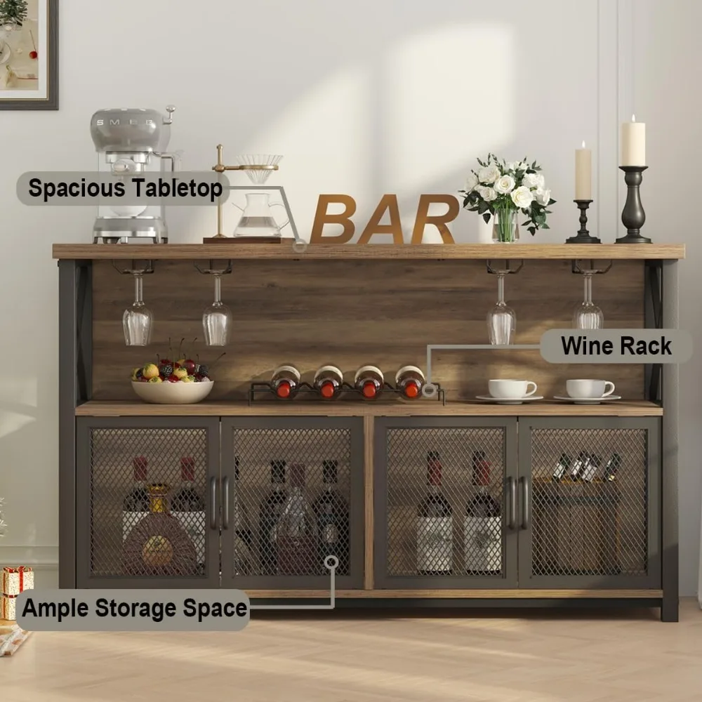 Armoire de bar à vin, buffet industriel, armoire de café-bar pour français ou verres, armoire T1 en métal et bois de ferme