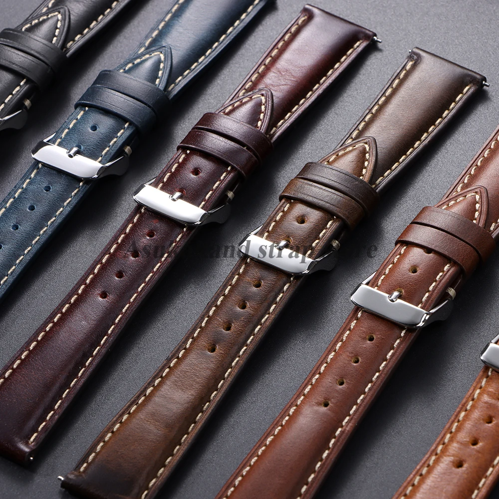 Vintage Oil Wax Leather Strap 18mm 20mm 22mm 19mm 21mm for Omega Bracelets Universal Men for Seiko Cowhide Watchband Accessories