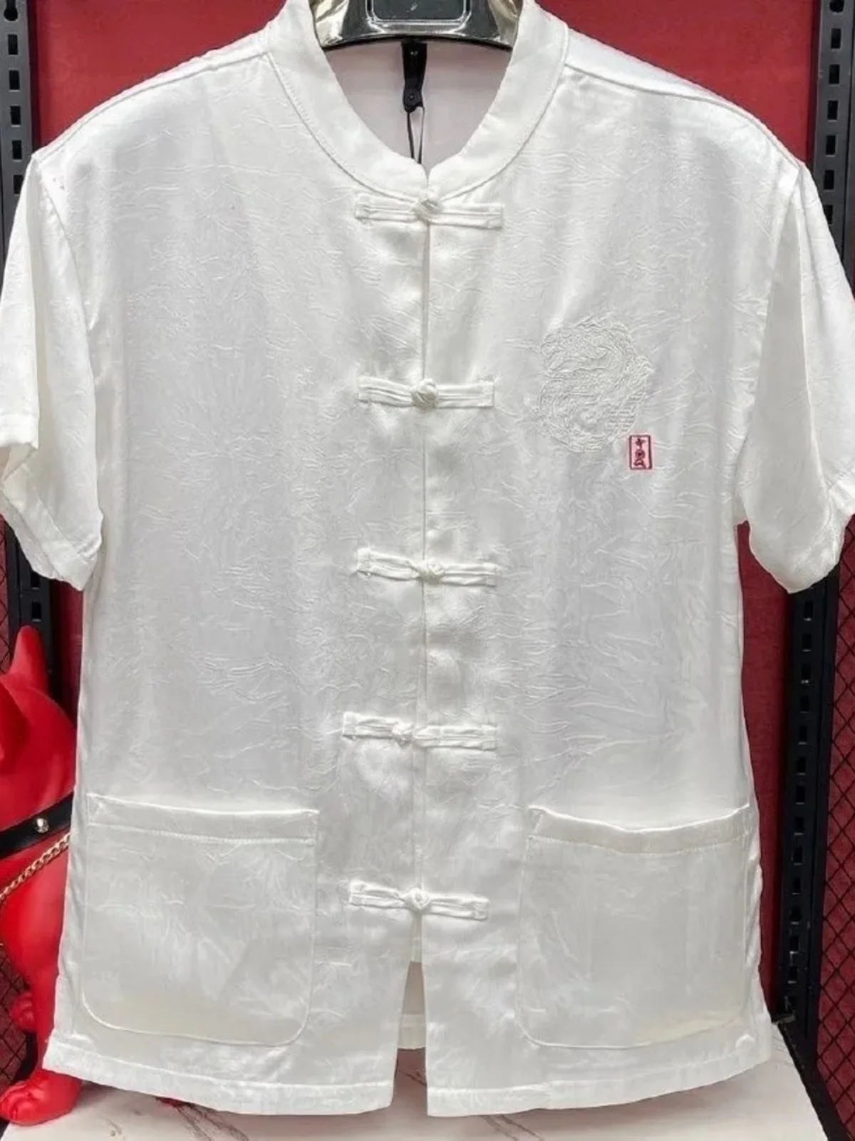 

Новая мужская летняя модная рубашка с коротким рукавом, дышащая, с вышивкой, воротником-стойкой, открытый кардиган, удобный топ в китайском стиле