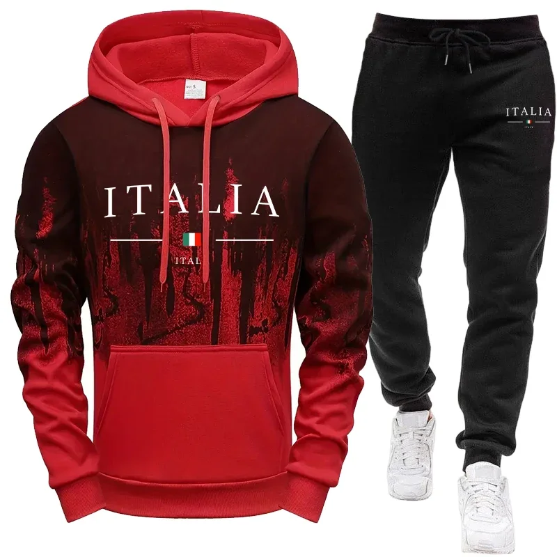 Autumn Winter Daily Sports Fashion Sweatshirt and Sweatpants Outfit Men's Set/Hoodie/Pants Italy New in Casual Hooded Tracksuit view 4