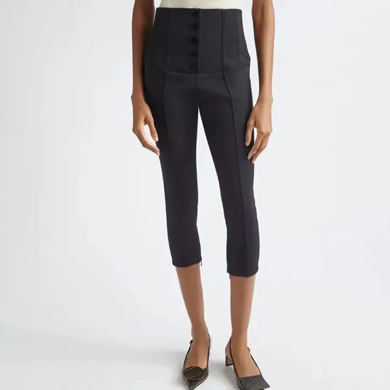 Women's seven-inch pants, black custom high-waisted calf-length pants, high-quality trousers, 2026 new style, Y2K style