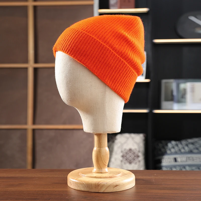 New Women's Winter Classic 100% Pure Wool Knitted Cuffed Bean Cap Outdoor Warm Men's Solid Color Windproof Headcap