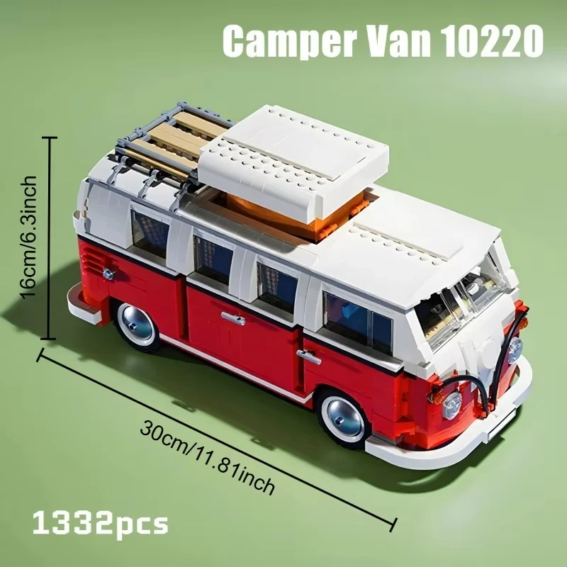 

Large building block camping car with doors that can be opened, exquisite interior details, 1300+particles, adult creative gifts