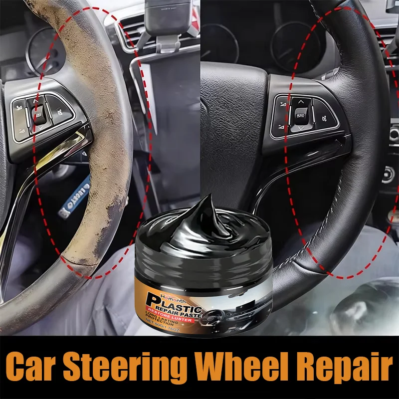 Car Steering Wheel Restoration Paste | Black Plastic Parts Coating | Removes Scratches & Oxidation,Enhances Shine,Repairs Cracks