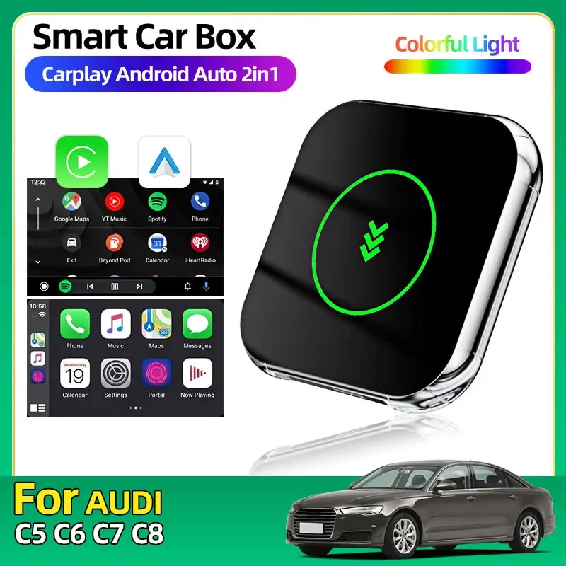 

Для Audi C5 C6 C7 C8 модный беспроводной Wi-Fi Android Auto со встроенным воспроизведением новый Smart CarPlay Ai Box Android 13 ТВ-приставка автомобильные аксессуары