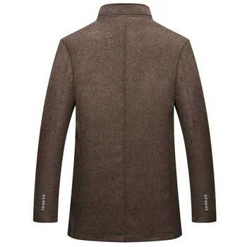 Men Winter Windbreaker Long Thick Wool Jackets Abrigo Hombre Man Stand Collar Single Breasted with Vest Woolen Coats 2
