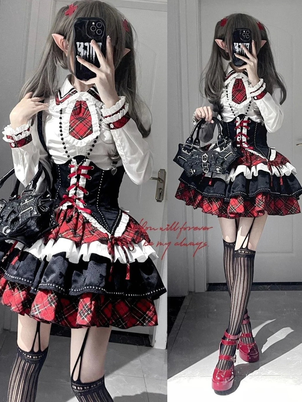 

French Dress Heavy Industry Lolita Design With Contrasting Color Shirt Waistband High Waisted Fluffy Skirt Set