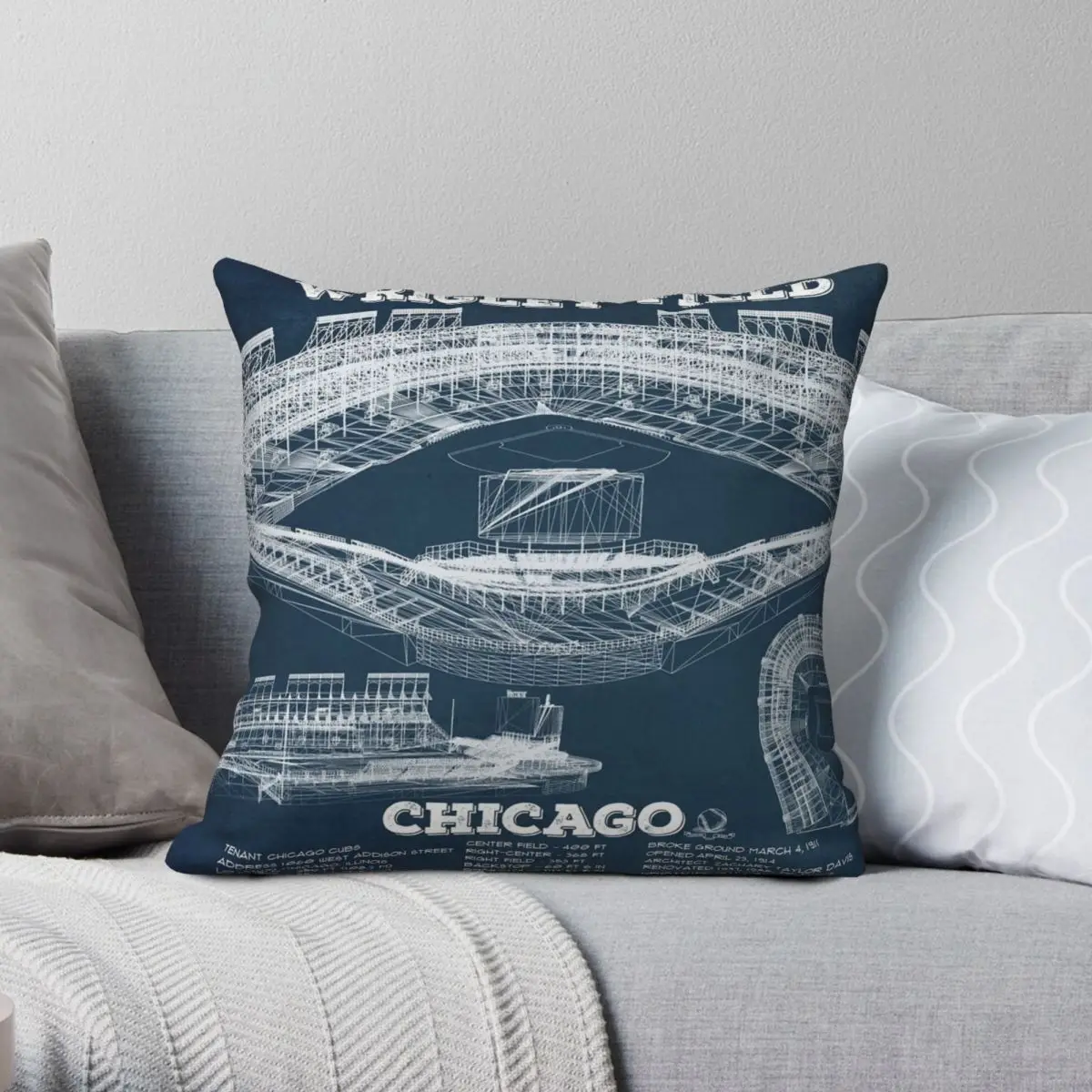 Wrigley Field Chicago Pillowcase Polyester Linen Velvet Creative Zip Decor Pillow Case Sofa Cushion Case