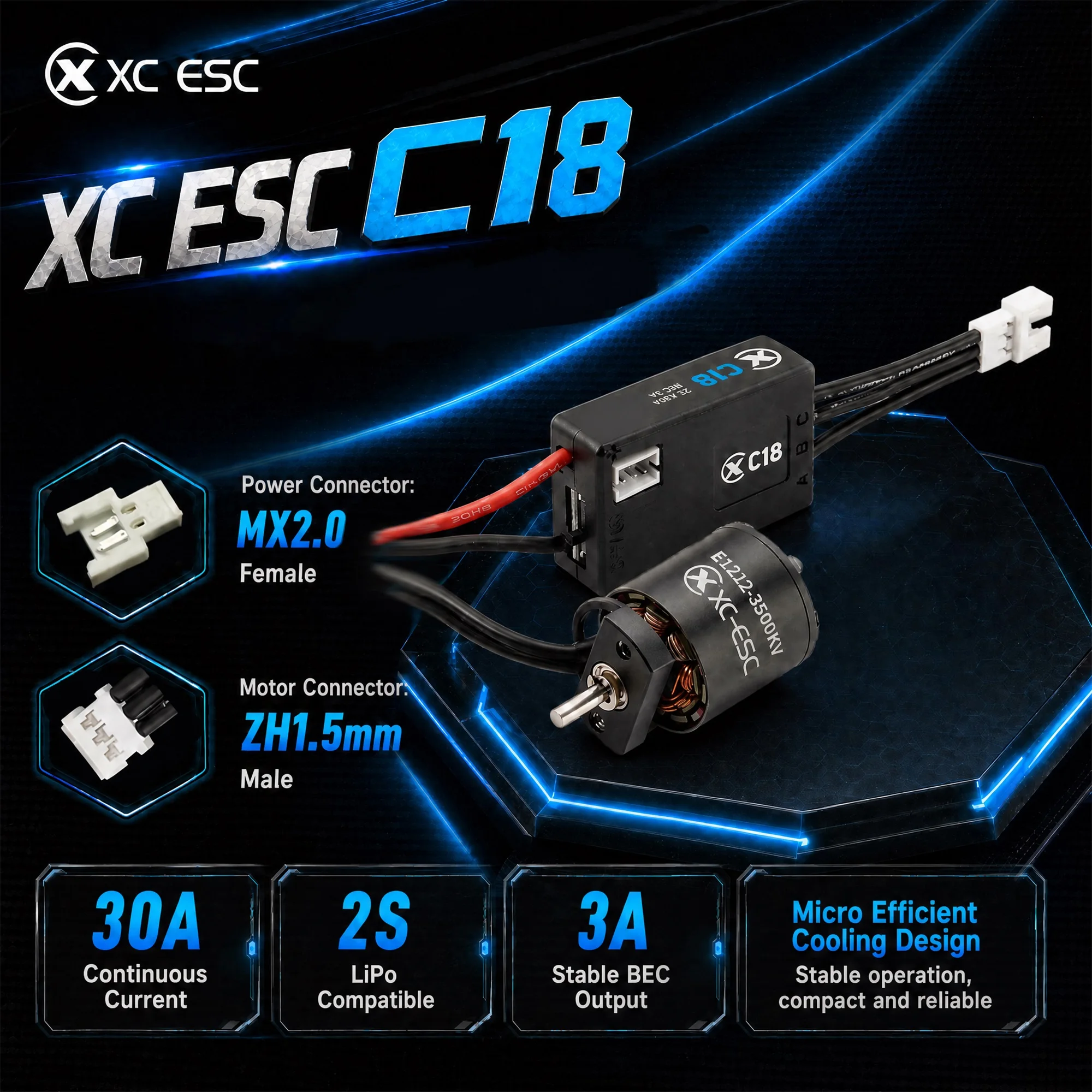 XC-ESC C18 30A ESC E1212 3500KV Motor Brushless Combo for 1/18 1/24 RC Model Car Buggy Truck Racing Accessories - view 3