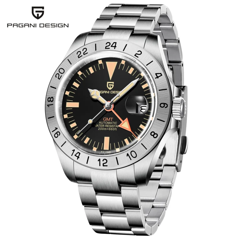 

PAGANI DESIGN PD-1693 DG5833GMT GMT Men Watch 42mm Synthetic Sapphire Steel Bracelet 200M Waterproof reloj hombre