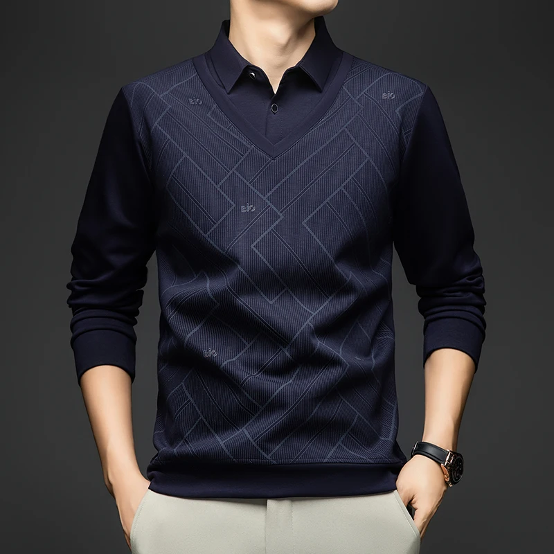 BROWON 2026 Spring Autumn Smart Casual Men New Polo Shirt Golf Wear Men Long Sleeve Lapel Slim Fit Work Polo Tops Tees Man