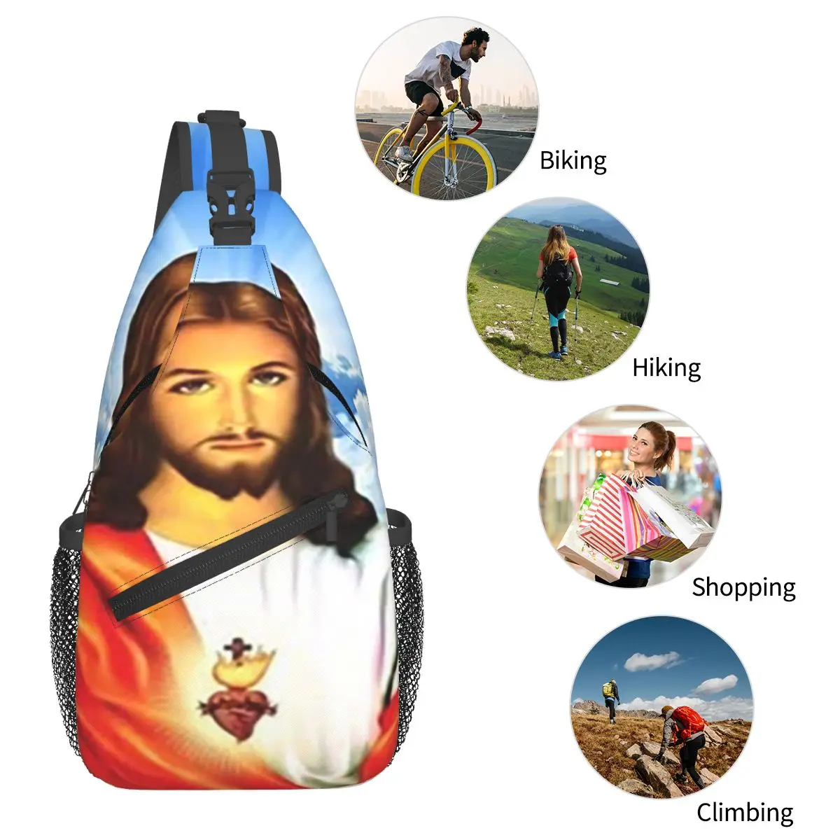 القلب المقدس ليسوع المسيحية الكاثوليكية الله حقيبة صدر للرجال الرجال الرافعة Crossbody على ظهره حقيبة الصدر حقيبة السفر Daypack حقيبة كتف #4