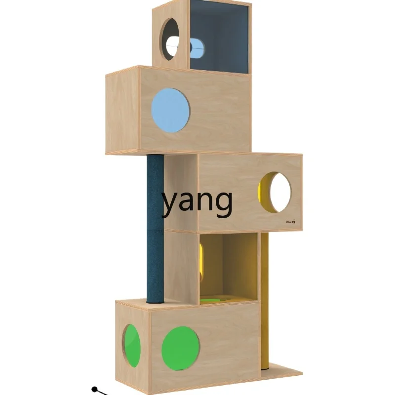 

Yjq Pet Color Cat Climbing Frame Solid Wood Large Cat Nest Integrated Luxury Bird Watching Platform