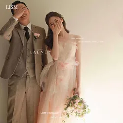 LISM Ligth Pink Wedding Dresses 3D Evening' Party Sweetheart Sleeveless A-Line Floor Length Bridal Gowns For Korean Photo Shoot