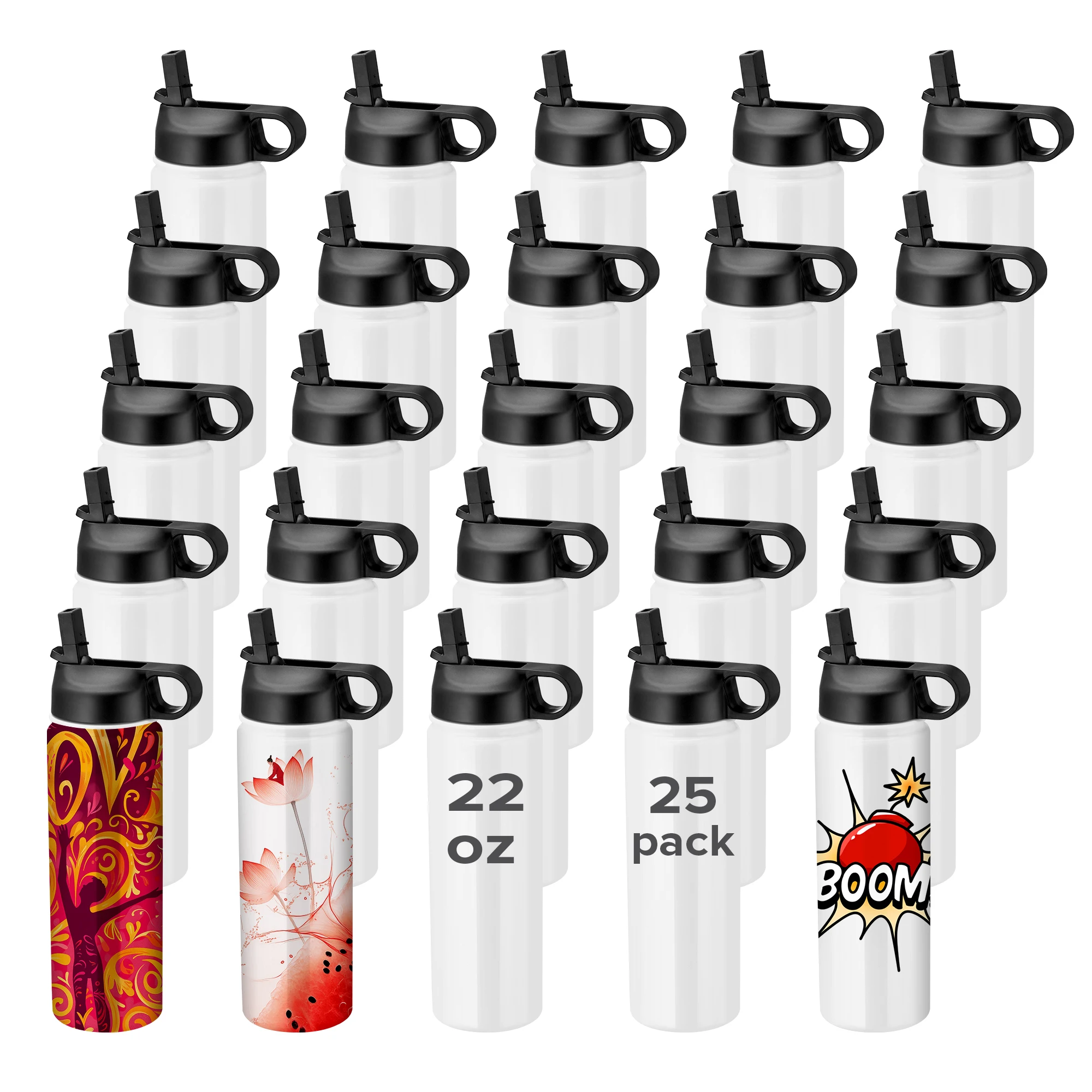 

25 packs of 22OZ sports handle ring water bottles, travel vacuum insulated cups, and sublimation production options in stock