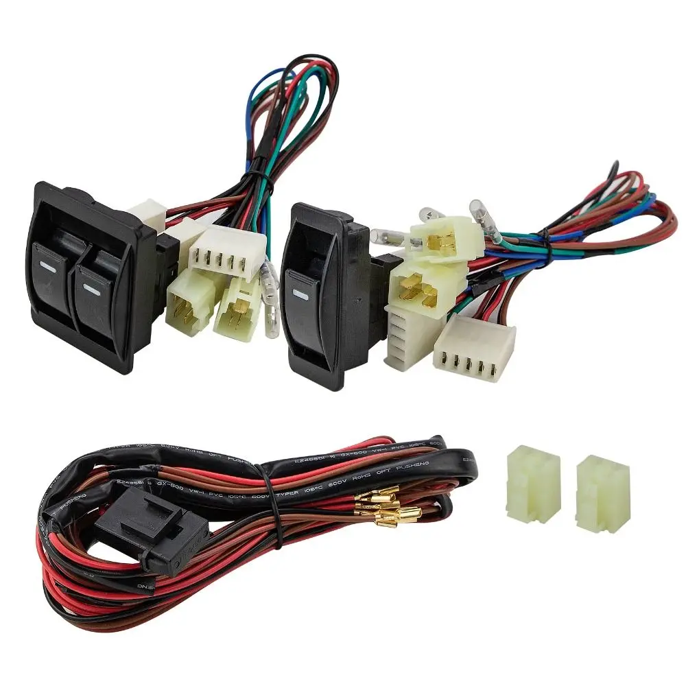 12V/24V Power Window Switch Kits with Illumination Green Light Holder Wire Harness Electric Window Lift Regulator Palstic