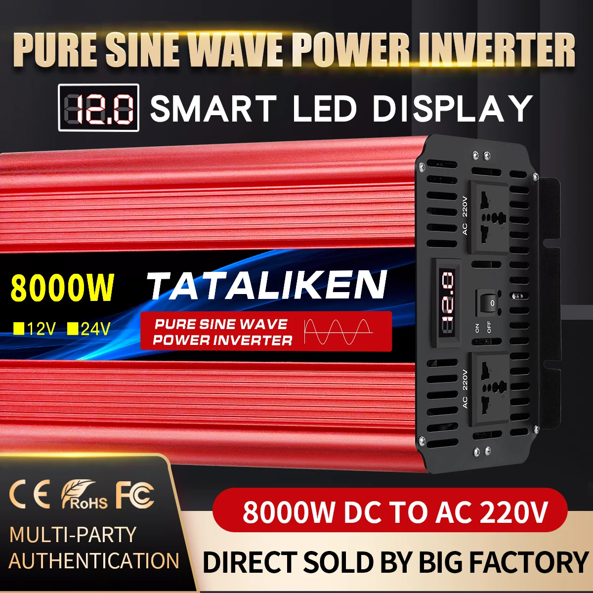 Inverter Pure Sine Wave DC12V 24V To AC 220V Voltage 50/60HZ 3500W 4500W 5000WTransformePower Converter Solar Inverters With LED