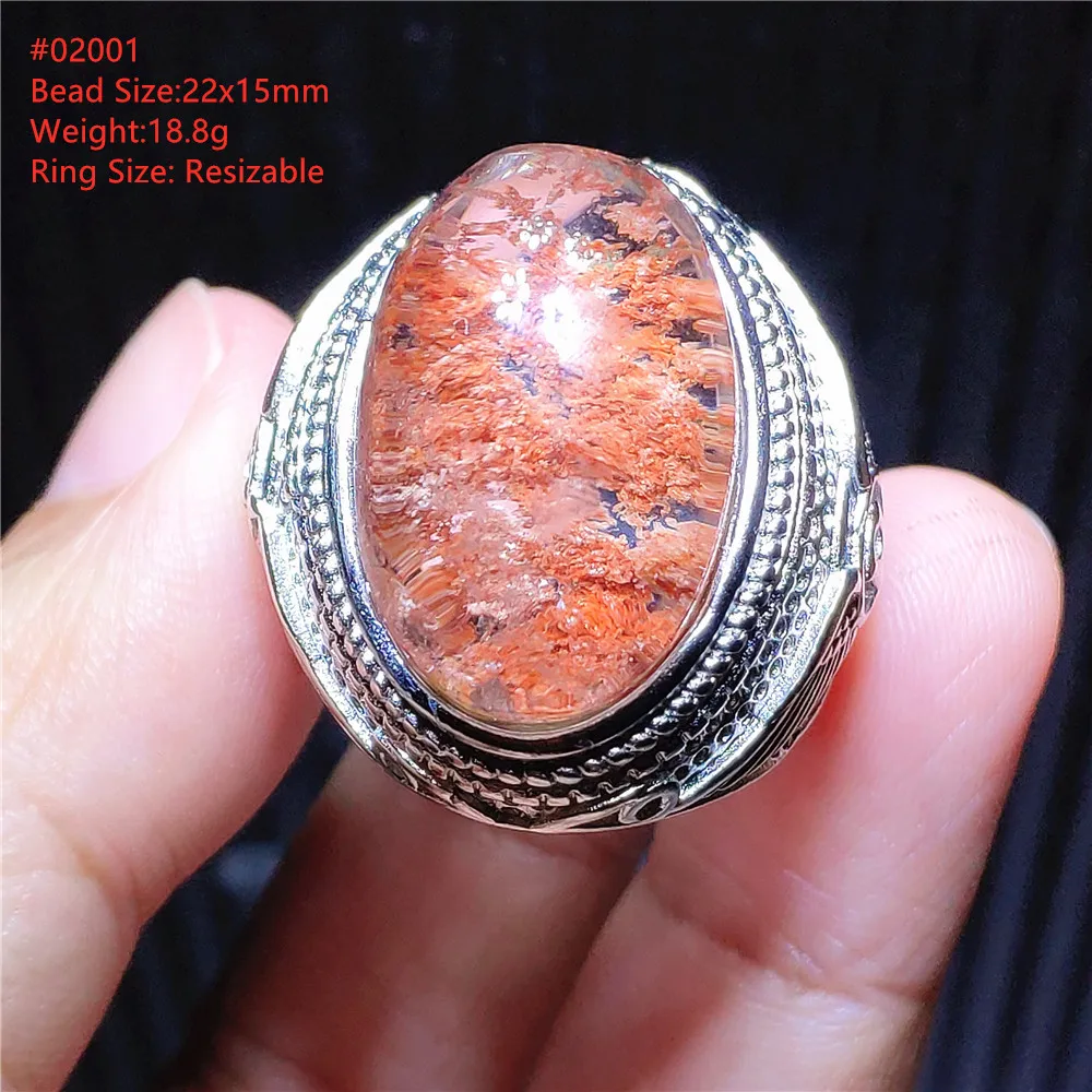 Natural Red Orange Phantom Quartz Crystal Adjustable Men Ring 9mm 925 Silver Rare Woman Man Clear AAAAA Stone Ring Drop Shipping